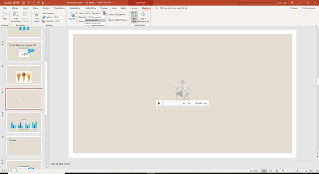 Screenshot van audiobestand Startopties in PowerPoint