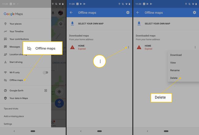 Proces mazání offline map na Androidu