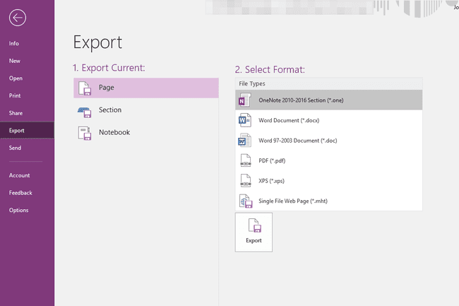 Opsi ekspor OneNote