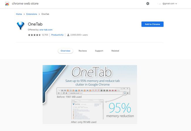 OneTab en la tienda de Chrome