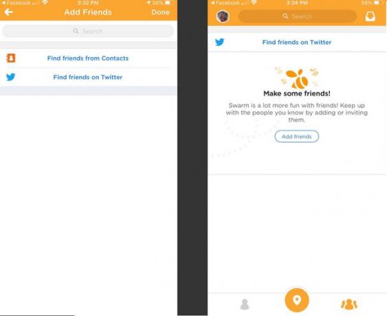 Hinzufügen von Freunden zur Foursquare Swarm-App.