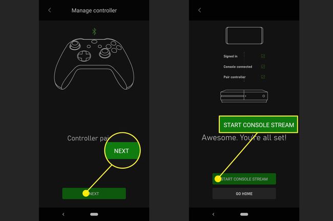 Xbox 앱의 콘솔 스트림 시작 옵션.