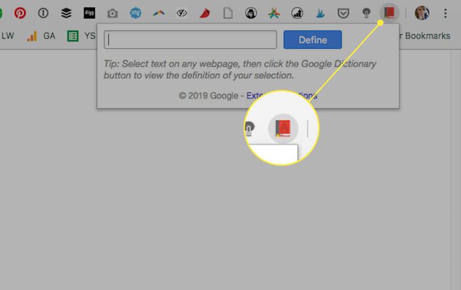 El botón de extensión Diccionario en Chrome