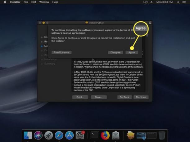 Python macOS Installerin lisenssinäyttö