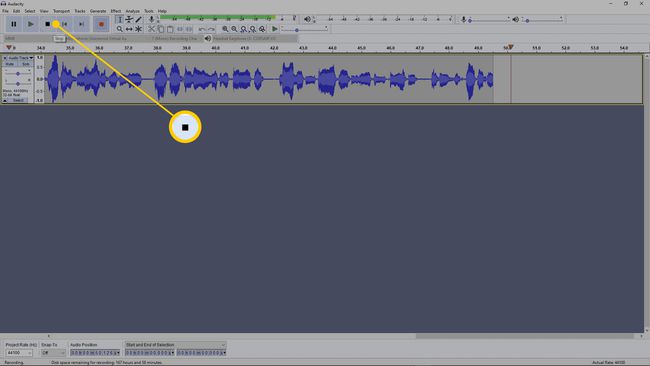 ปุ่มหยุดใน Audacity