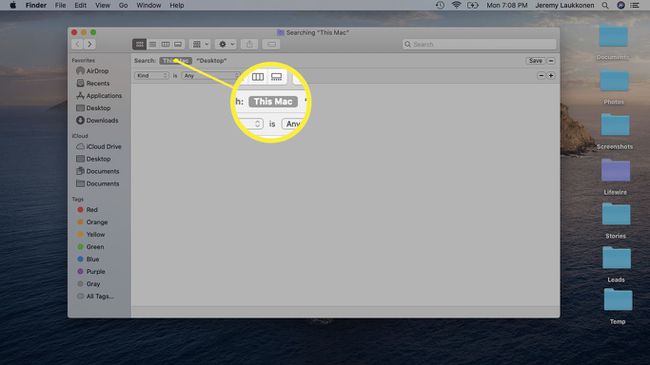 macOSでのFinder検索のスクリーンショット。