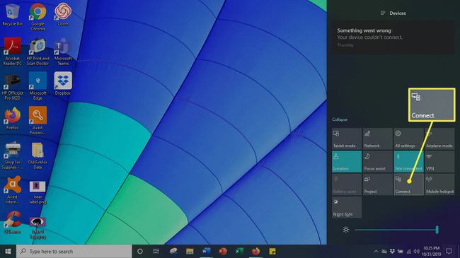 Windows10のアクションセンターの[接続]ボタン