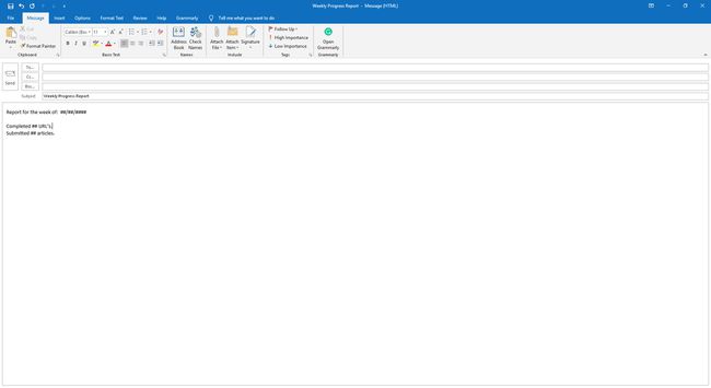 Indtastning af tekst i brødteksten af ​​en e-mail i Outlook.