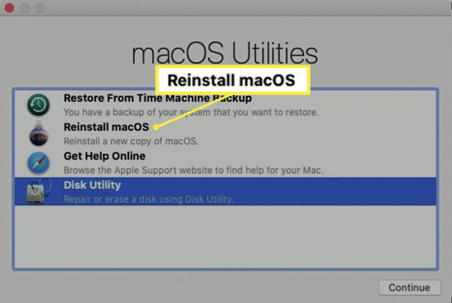 macOSリカバリmacOSユーティリティウィンドウでmacOSオプションを再インストールします