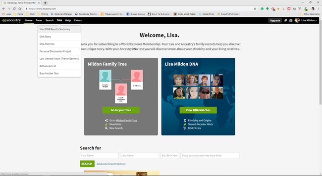 Ancestry.comのWebサイトを表示するWebブラウザ。