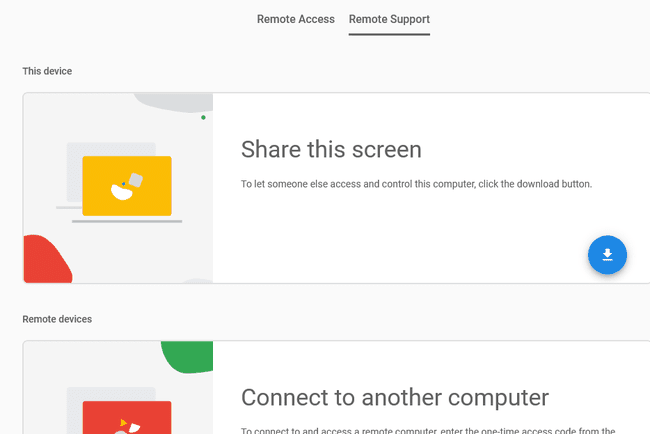 Captura de pantalla del botón de descarga de compartir esta pantalla de Chrome Remote Desktop