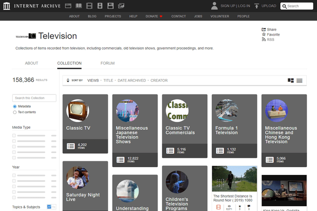 インターネットアーカイブのテレビページ