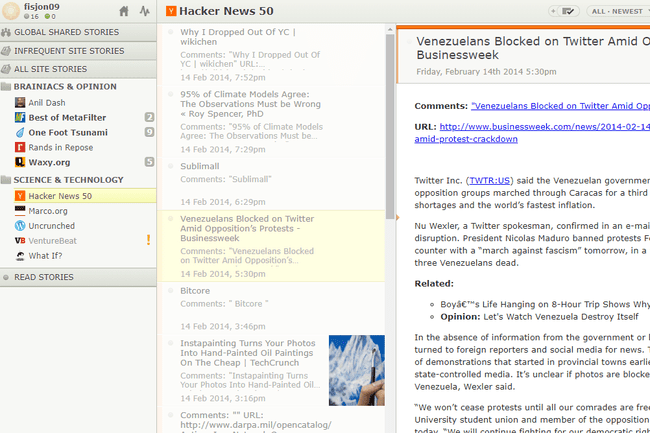 Der Online-RSS-Reader von NewsBlur