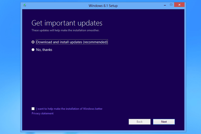 Windows 8.1 kurulumunda önemli güncellemeleri alın ekranı 