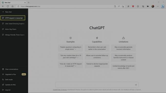 ChatGPT のサイトで削除したいチャットがハイライト表示されます。