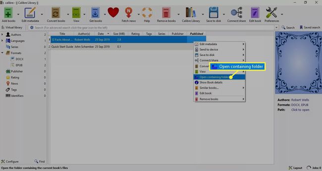 Open de bevattende map in Calibre