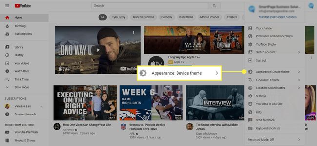 YouTube - Uiterlijk Apparaatthema geselecteerd