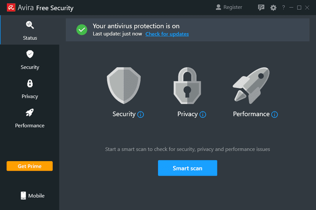 Página de estado en Avira Free Security