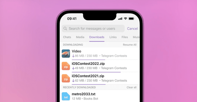 Telegramの新しいダウンロードマネージャー機能
