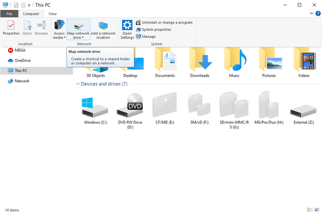 Botón Asignar unidad de red en Windows 10 Esta ventana de PC