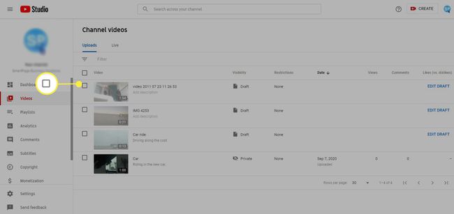 YouTube Studio - selecteer video om kaart aan toe te voegen