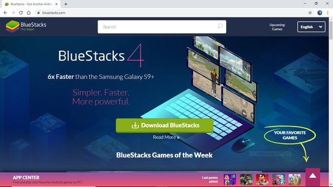 BlueStacks.com veebilehel nupuga " Laadi BlueStacks alla".