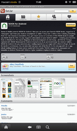 لقطة شاشة لتثبيت تطبيق GetJar على جهاز Kindle Fire