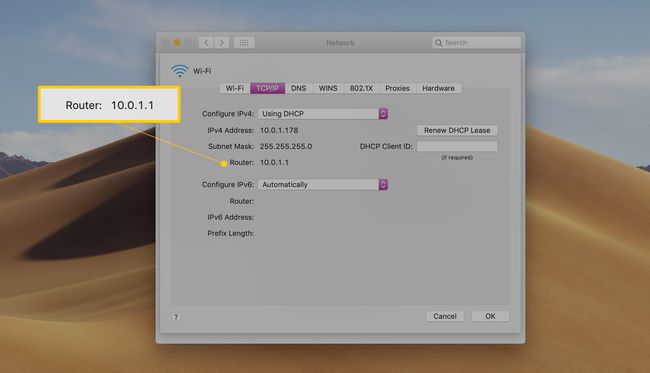 Dirección del enrutador en las preferencias del sistema de red macOS
