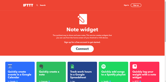 IFTTT NoteWidgetのWebサイト。