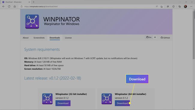 Winpinator サイトで強調表示されているダウンロード。