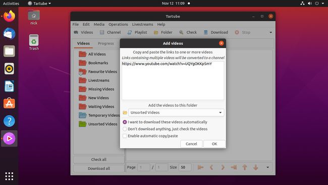 Ubuntu Tartube הוסף כתובות אתרים