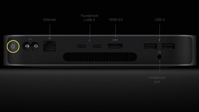 تم تمييز زر الطاقة في جهاز Mac mini.