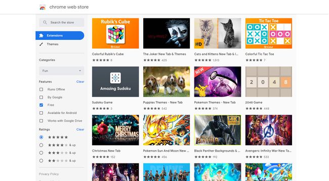 Chrome Web Store con las características de búsqueda seleccionadas