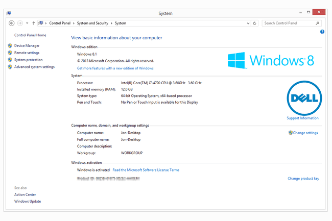 Windows 8 sürümü bilgileri