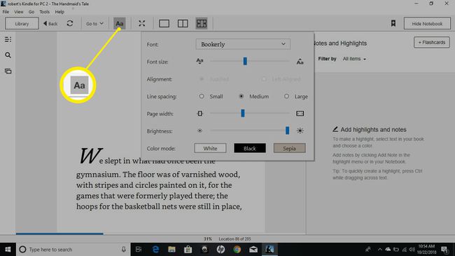 Die Schriftart- und Layouteinstellungen für Kindle für PC