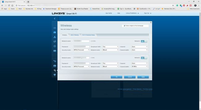 Página de configuración de seguridad inalámbrica.