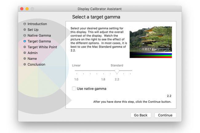 Zaslon Target Gamma u postavkama sustava Mac