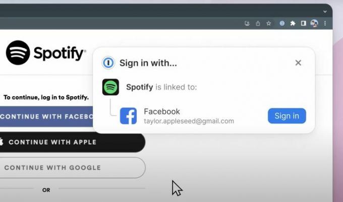 Faça login no Spotify com Facebook em 1Password