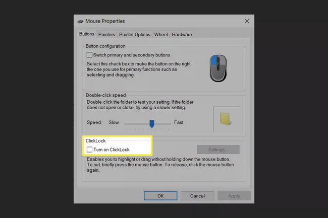 Диалоговият прозорец Свойства на мишката в Windows 10.
