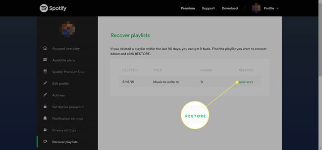 Strona internetowa Spotify Restore Playlists.