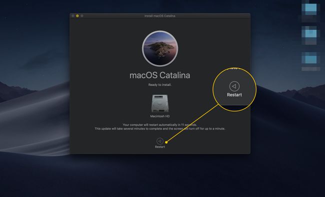 MacOSCatalinaアプリのインストールの再起動ボタン