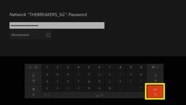Tela de senha da rede sem fio do Xbox One