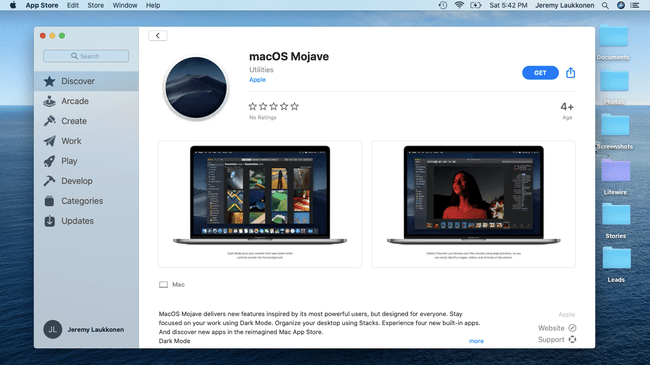 macOSのダウングレードのスクリーンショット。