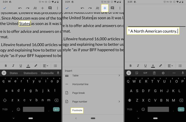 การเพิ่มเชิงอรรถใน Google Docs บน Android