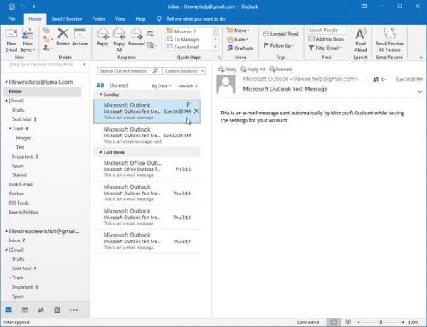 Outlook 2016 Home im Menüband mit ausgewählter E-Mail ausgewählt