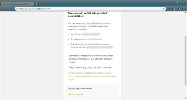 En skärmdump av uppladdningsformuläret för Spotify studentdokumentation.