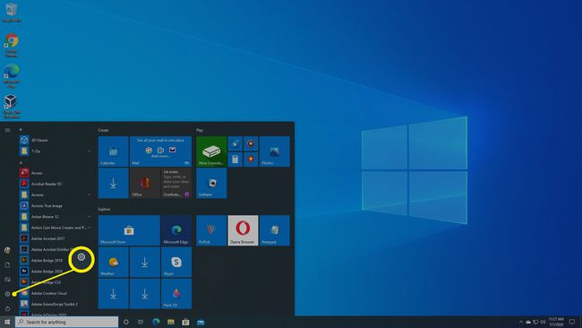 Otevřete nabídku Start a poté výběrem ozubeného kola otevřete Nastavení systému Windows.