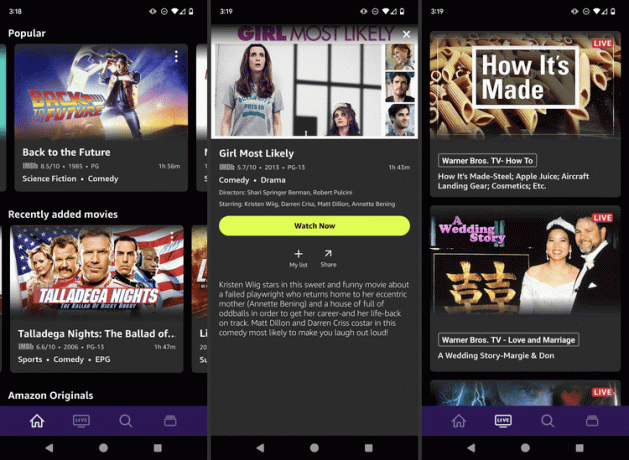 人気の映画やライブ TV を表示する freevee Android アプリ 