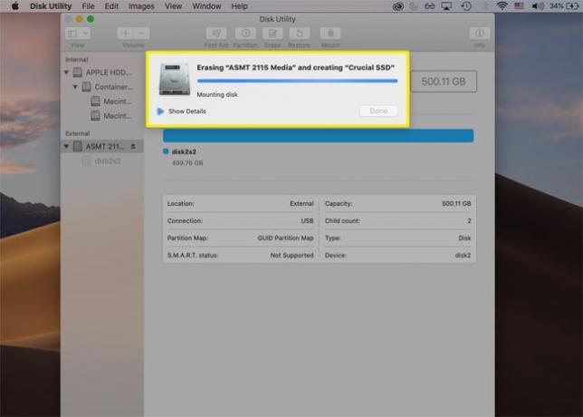 Disk Utility في نظام macOS لمسح محرك أقراص خارجي وتهيئته