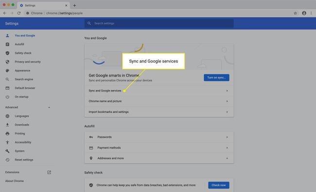 Sincronización y servicios de Google en la configuración de Chrome